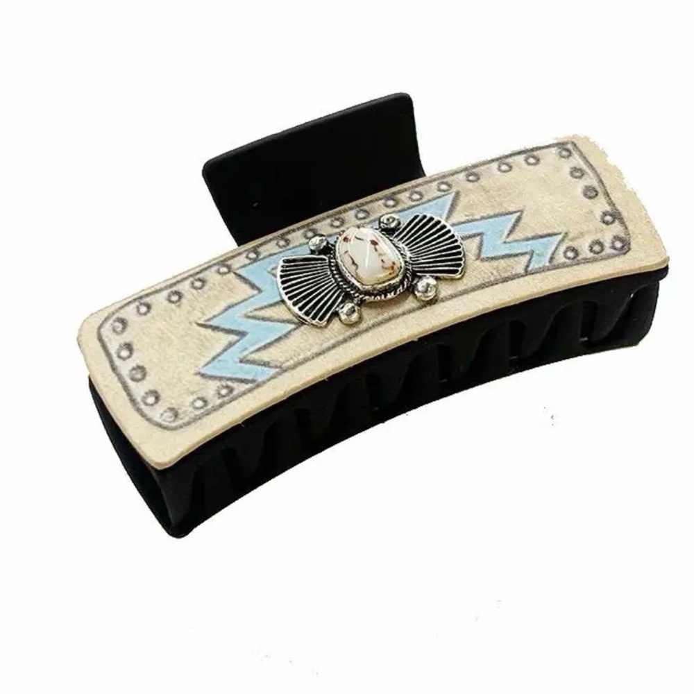 Chic Beige and Blue Hair Clip with Embellishment